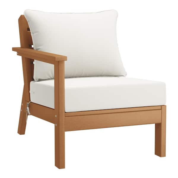 Westin Outdoor Birchwood Outdoor Patio Deep Seating Left Facing Arm HDPE Lounge Chair in Teak with White Cushions