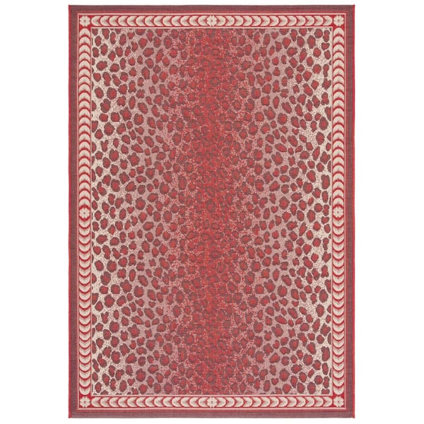 SAFAVIEH Courtyard Red/Beige Doormat 3 ft. x 5 ft. Border Cheetah Indoor/Outdoor Area Rug