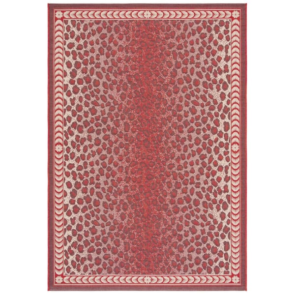 SAFAVIEH Courtyard Red/Beige 9 ft. x 12 ft. Border Cheetah Indoor/Outdoor Patio  Area Rug