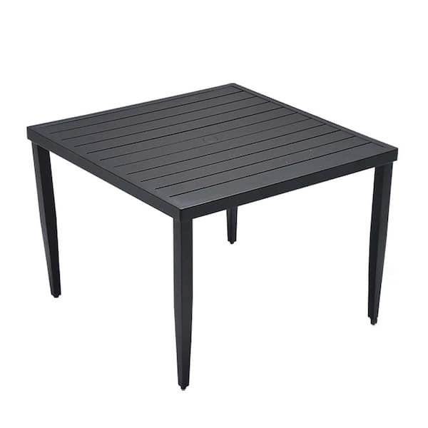 Unbranded Outdoor Patio Aluminum 40 in. x 40 in. Square Dining Table with Tapered Feet and Umbrella Hole Picnic Table, Ember Black