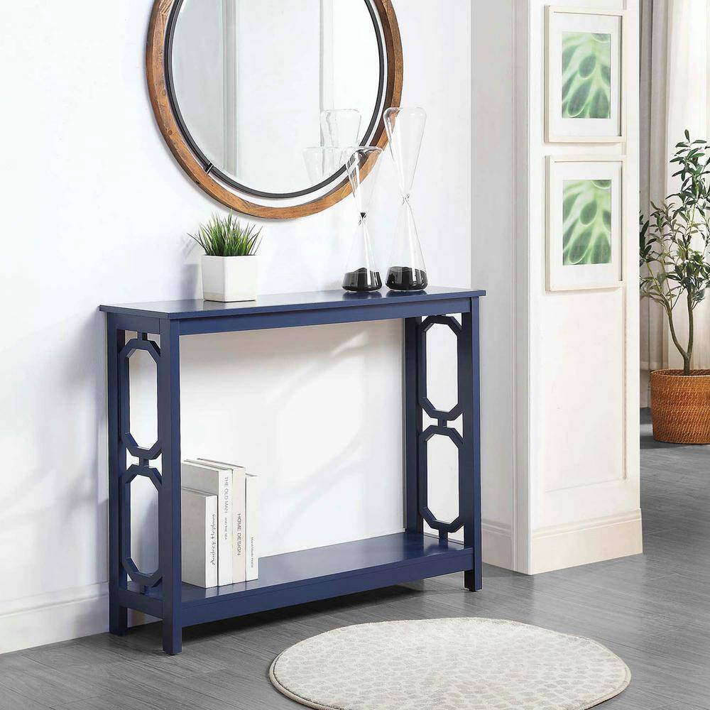 Cobalt Blue Omega Console Table with Geometric Shelf, 40"
