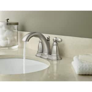 Brantford 4 in. Centerset 2-Handle Low-Arc Bathroom Faucet in Brushed Nickel with Metal Drain Assembly