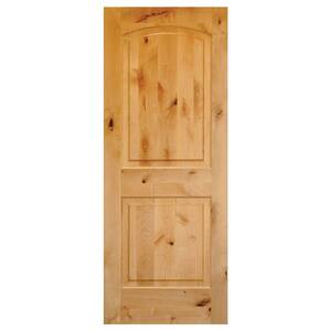 28 in. x 96 in. Rustic Knotty Alder 2-Panel Top Rail Arch Solid Core Wood Stainable Interior Door Slab