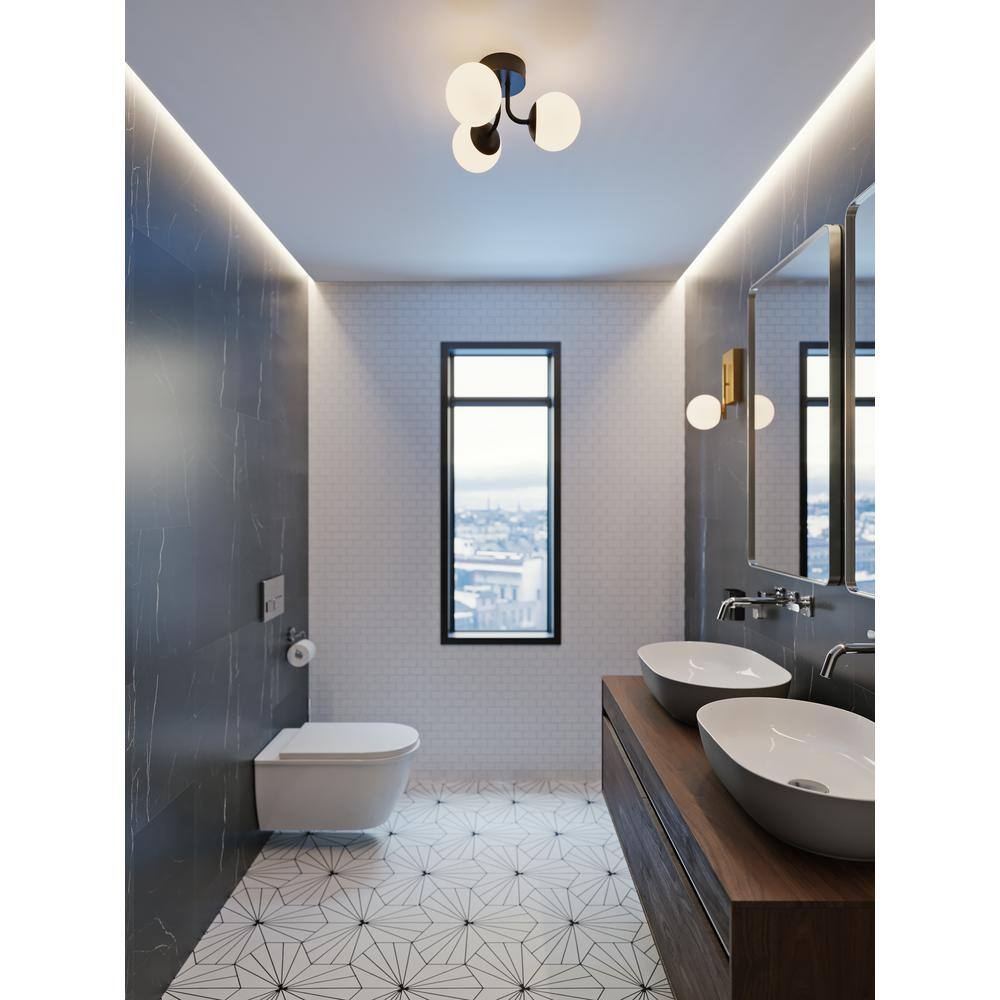 Modern Black Globe LED Flush Mount with Satin Nickel Finish