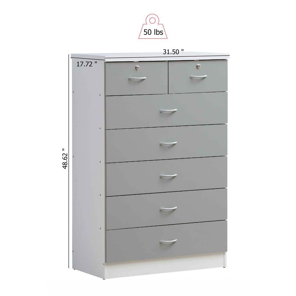 Gray Wood 48" 7-Drawer Roller Chest with Locking Top Drawers