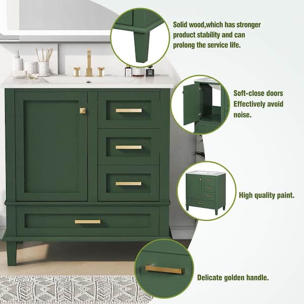 Magic Home 30 In. Modern Freestanding Bathroom Vanity Storage Solid WoodCabinet