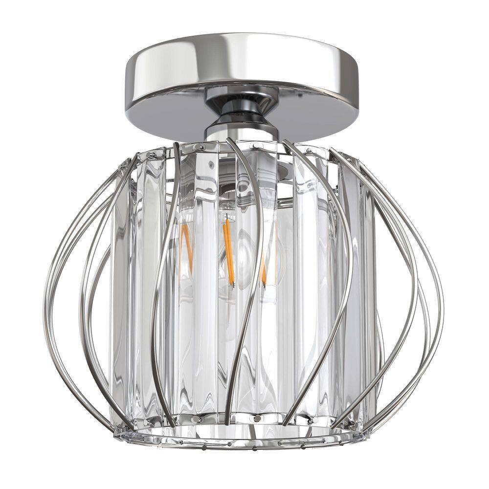 7 in. 1-Light Chrome Modern Crystal Semi Flush Mount Ceiling Light with Cage Design for Hallway or Bedroom price history on PriceWatchPro