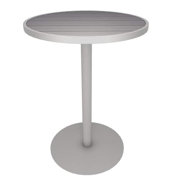 Matte White Aluminum Frame Round Composite 31.5 in. x 31.5 in. x 43.31" Outdoor High Bar Table in Icelandic Smoke White