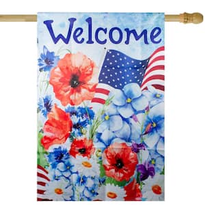 40 in. H x 28 in. W x 0.1 in. L Welcome Patriotic Floral Outdoor House Flag