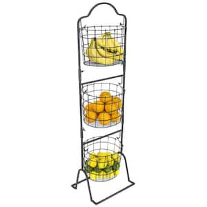 Kitchen Black Metal Wire Round Basket Drawer Organizer with 3-Tier Rack