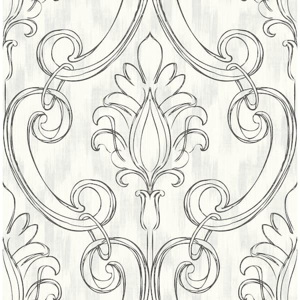 Seabrook Designs Pomerelle Damask Ivory & Ebony Paper Strippable Roll (Covers 56.05 sq. ft.)