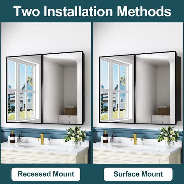 Zora 30 in. W x 30 in. H Rectangular Framed Medicine Cabinet with Mirror, Adjustable Shelves, Recessed or Surface Mount