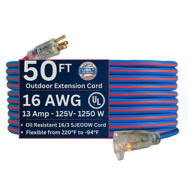 US Wire and Cable Extreme 50 ft. 16/3 All Weather Extension Cord with Lighted Plug