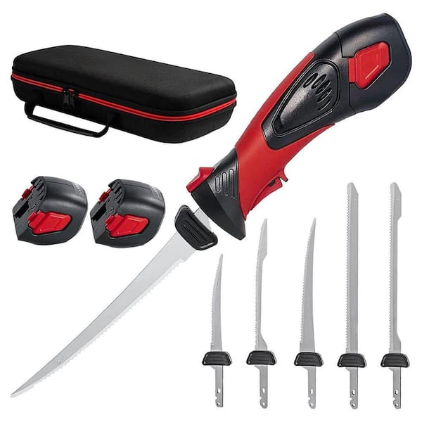 Cordless Electric Fillet Knife with 5 Ti-Nitride S.S. Coated Non-Stick Reciprocating Blades & Cooling Hole