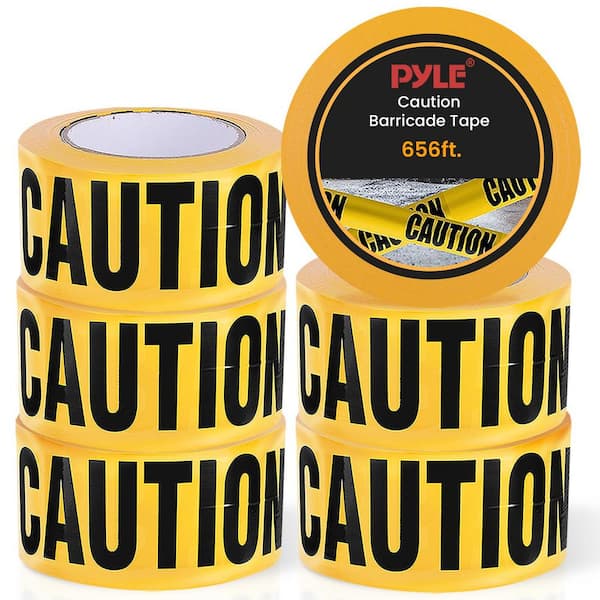Pyle 6 Pieces 200 Meters Long Tape Roll Suitable for Wide Range of Applications Safety Caution Tape Set (Black and Yellow)