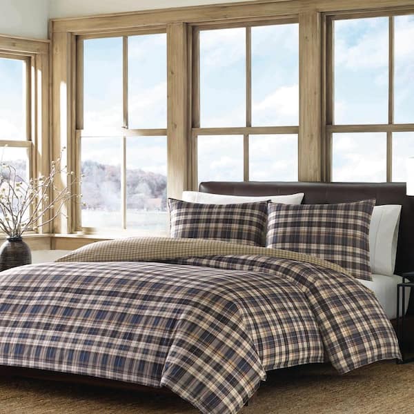 Eddie Bauer Port Gamble 2-Piece Indigo Blue Plaid Reversible Cotton Twin Duvet Cover Set