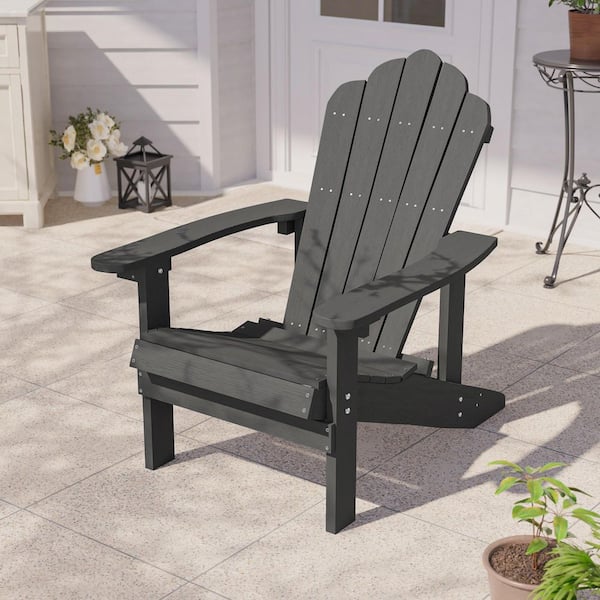 Charcoal Gray HIPS Plastic Weather Resistant Adirondack Chair for Outdoors (1-Pack)