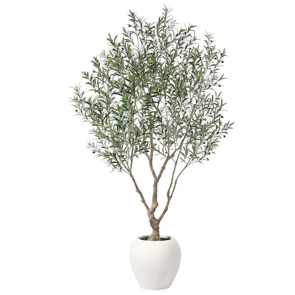 DR.Planzen Artificial 8 ft. Olive Tree with 18 in. White Planter, Tall Faux Olive Trees for Indoor, Home Decor