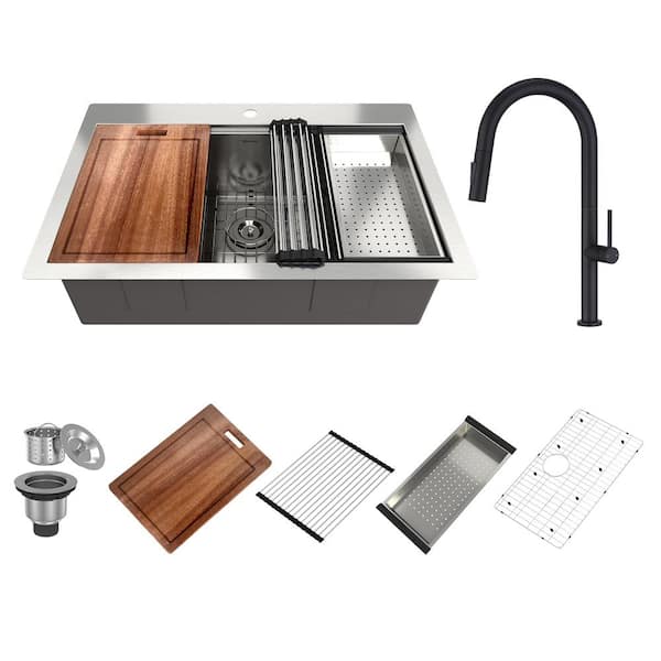 Homer Drop-in Nickel 15 in. 1-Hole Single Bowl Kitchen Sink with Brushed Finish Homer Drop-in Nickel 15 in. 1-Hole Single Bowl Kitchen Sink with Brushed Finish