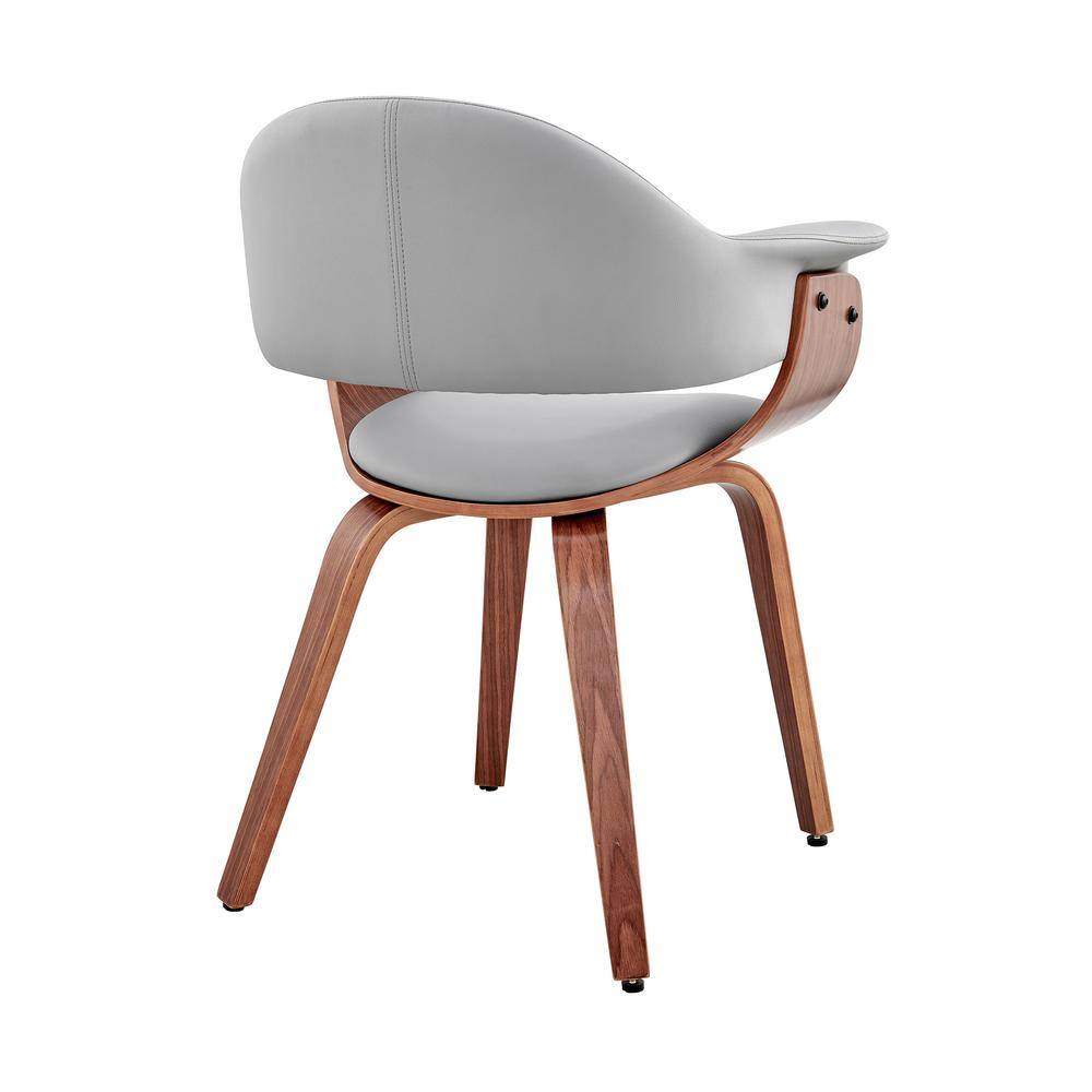 Contemporary Gray Faux Leather Armchair with Walnut Wood Frame