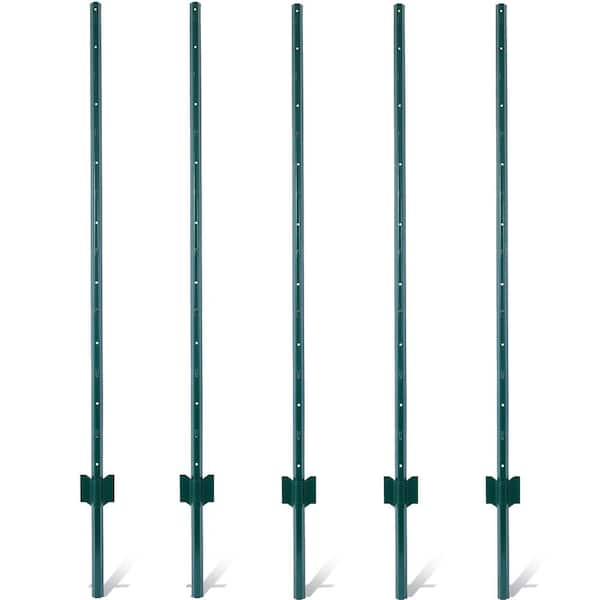 60 in. Steel Garden Fence, Fence Posts 5 ft. 5-Pack, Heavy Duty Metal Fence Post with U-Channel, Fence U-Post-Green