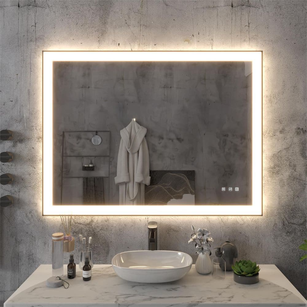 48 in. W x 36 in. H Rectangular Aluminum Framed Light Dimmable Anti-Fog LED Wall Bathroom Vanity Mirror in Black price history on PriceWatchPro