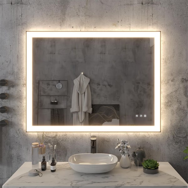 ONWITH 48 in. W x 36 in. H Rectangular Aluminum Framed Light Dimmable Anti-Fog LED Wall Bathroom Vanity Mirror in Black