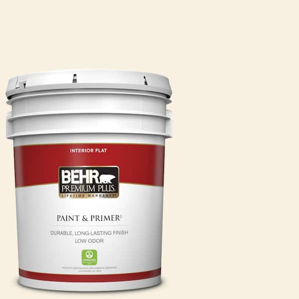 BEHR PREMIUM PLUS 5 gal. #GR-W14 Coconut Twist Flat Low Odor Interior Paint & Primer