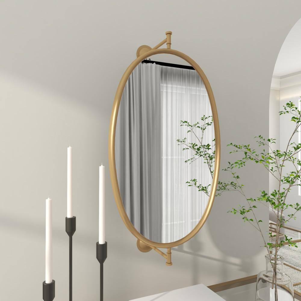 Elegant Gold Oval Wood Wall Mirror 15" x 28.6"