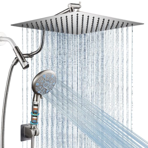 Rainfull 2-in-1 9-Spray Patterns Adjustable Fixed Shower Head with Filter 2.5 GPM and Handheld Shower Head in Nickel