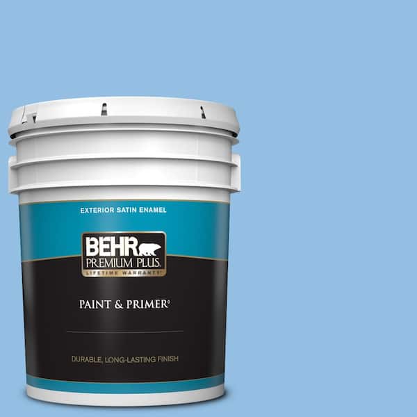BEHR PREMIUM PLUS 5 gal. #P520-3 Toile Blue Satin Enamel Exterior Paint & Primer