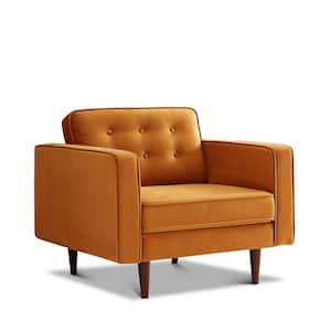 Harriet Orange Mid-Century Tufted Pillow Back Velvet Upholstered Arm Chair