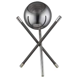 18 in. Silver Metal Globe Table Lamp with Black Globe Shade