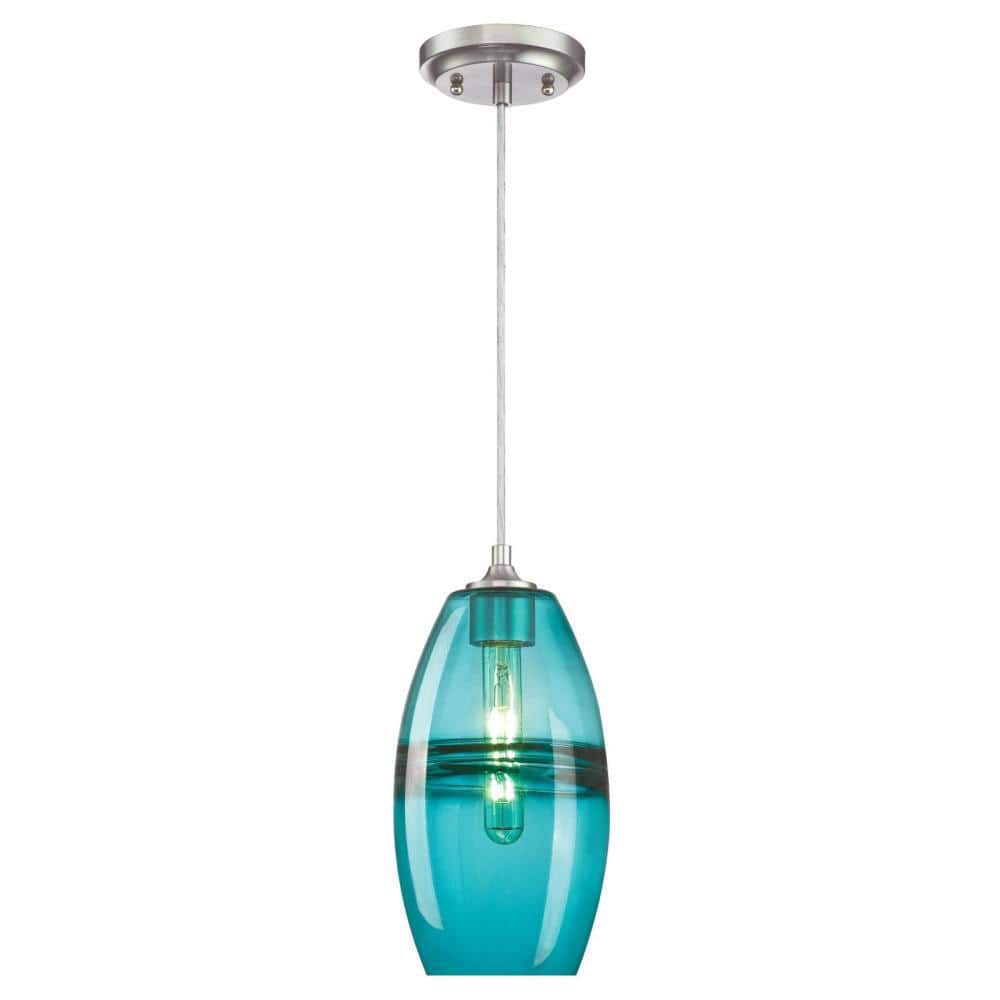 Turquoise Glass Mini Pendant with Brushed Nickel Finish