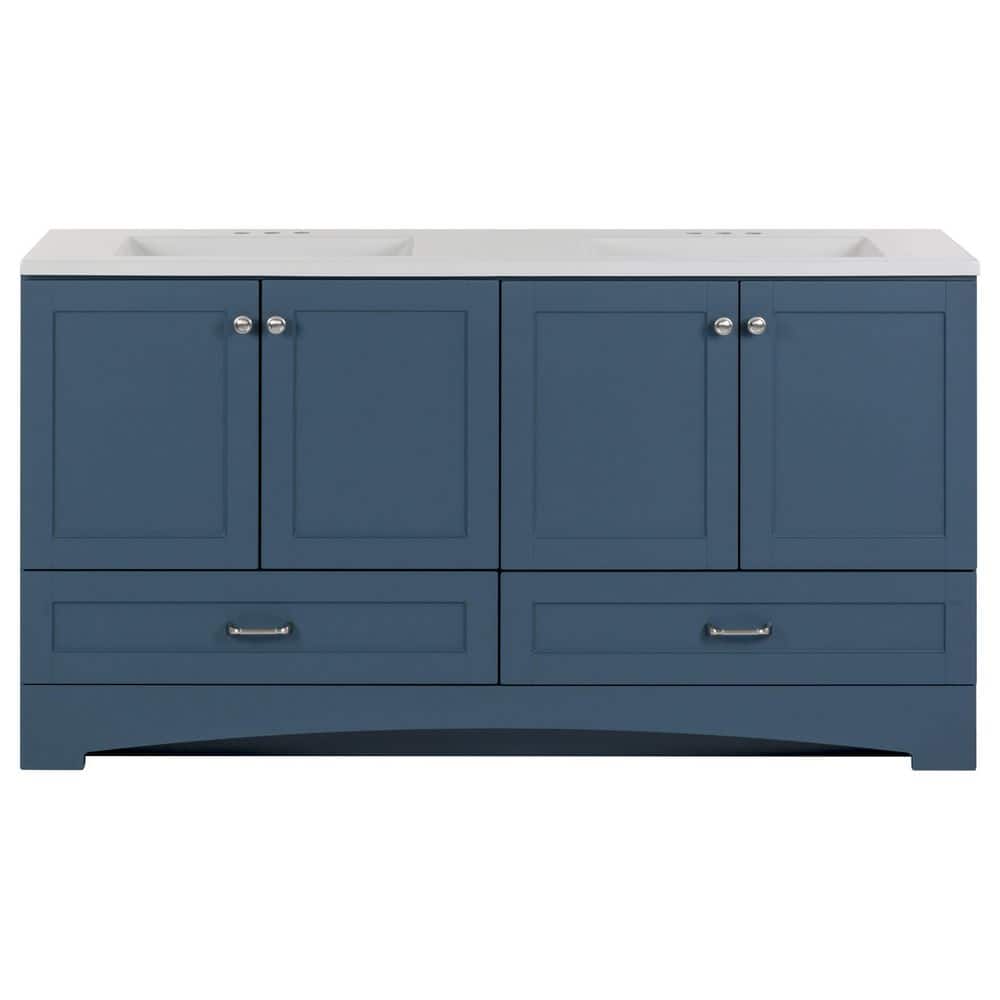 Glacier Bay Lancaster 60 in. W x 19 in. D x 33 in. H Double Sink Bath Vanity in Admiral Blue with White Cultured Marble Top -  B60X20331