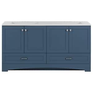 Lancaster 60 in. W x 19 in. D x 33 in. H Double Sink Bath Vanity in Admiral Blue with White Cultured Marble Top