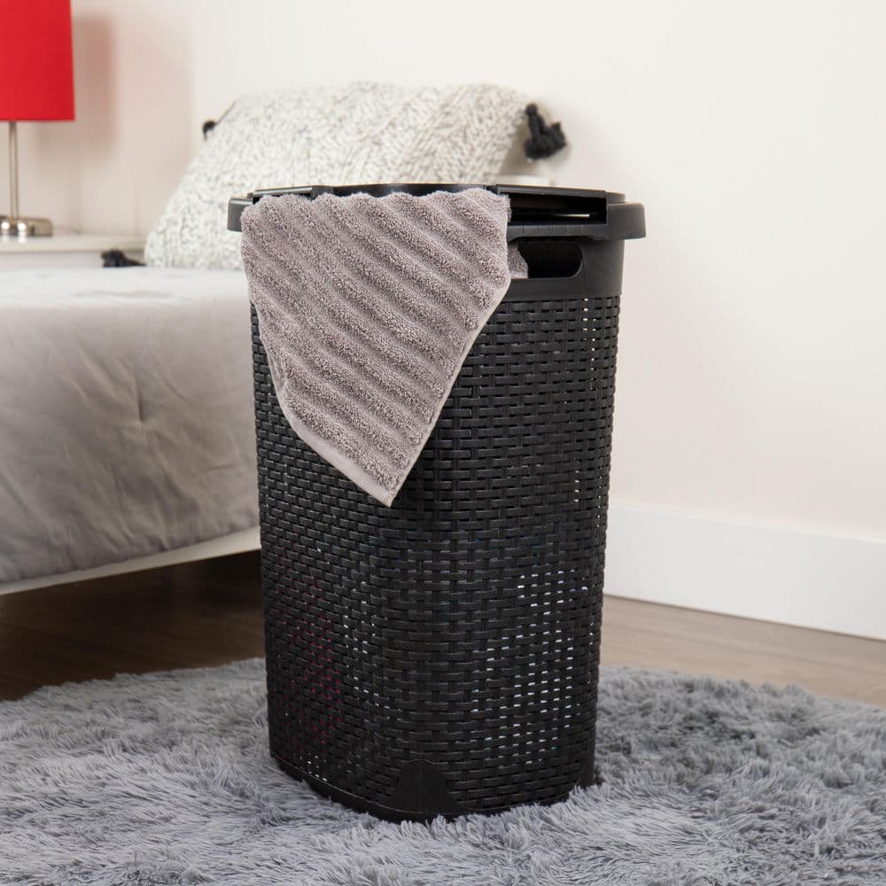Black Wicker Style Upright Hamper with Lid, 2-Pack