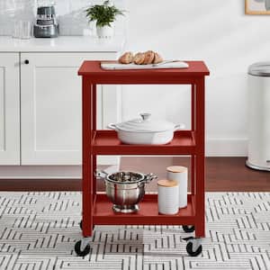 Chili Red Wooden Multi-Purpose Rolling Kitchen or Microwave Cart with 3 Storage Shelves (23" W)