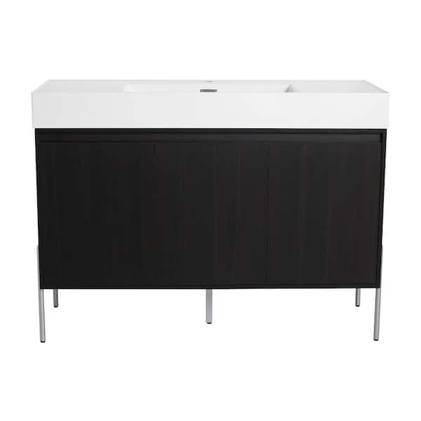 48 in. Freestanding Dark Oak Bath Vanity with White Cultured Marble Top Unassembled