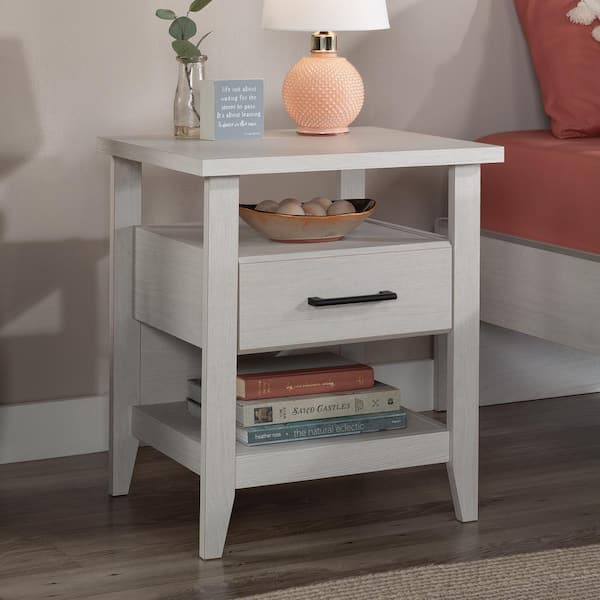 SAUDER Summit Station 1-Drawer Glacier Oak Nightstand 24 in. x 21 in. x 17 in.