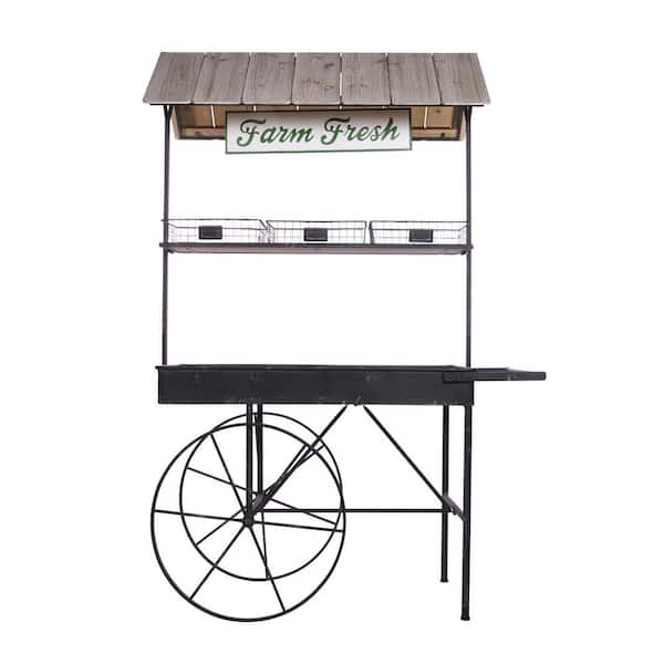 Alpine Corporation Farm Fresh Indoor/Outdoor Metal and Wood Garden Cart, 51 in. L x 24 in. W x 75 in. H