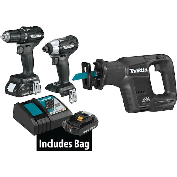 Makita 18V LXT Sub-Compact Lithium-Ion Brushless Cordless 3-piece Combo Kit (Driver-Drill/Impact Driver/Recipro Saw) 2.0Ah