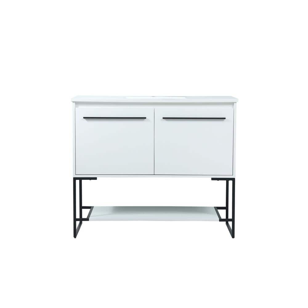 Simply Living 40 in. Single Bathroom Vanity in White with Quartz Vanity Top