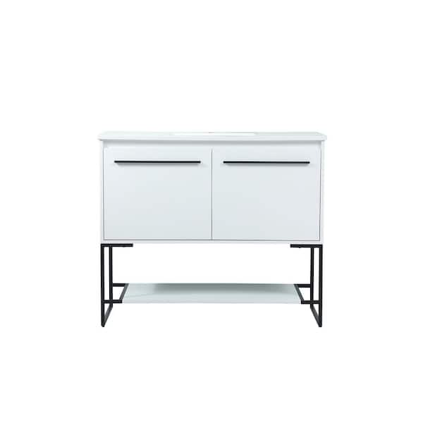 Unbranded Simply Living 40 in. Single Bathroom Vanity in White with Quartz Vanity Top in Ivory White