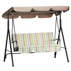 68 in. W x 43 in. D x 60 in. H 3-Person Steel Porch Swing with Multicolor Cushions