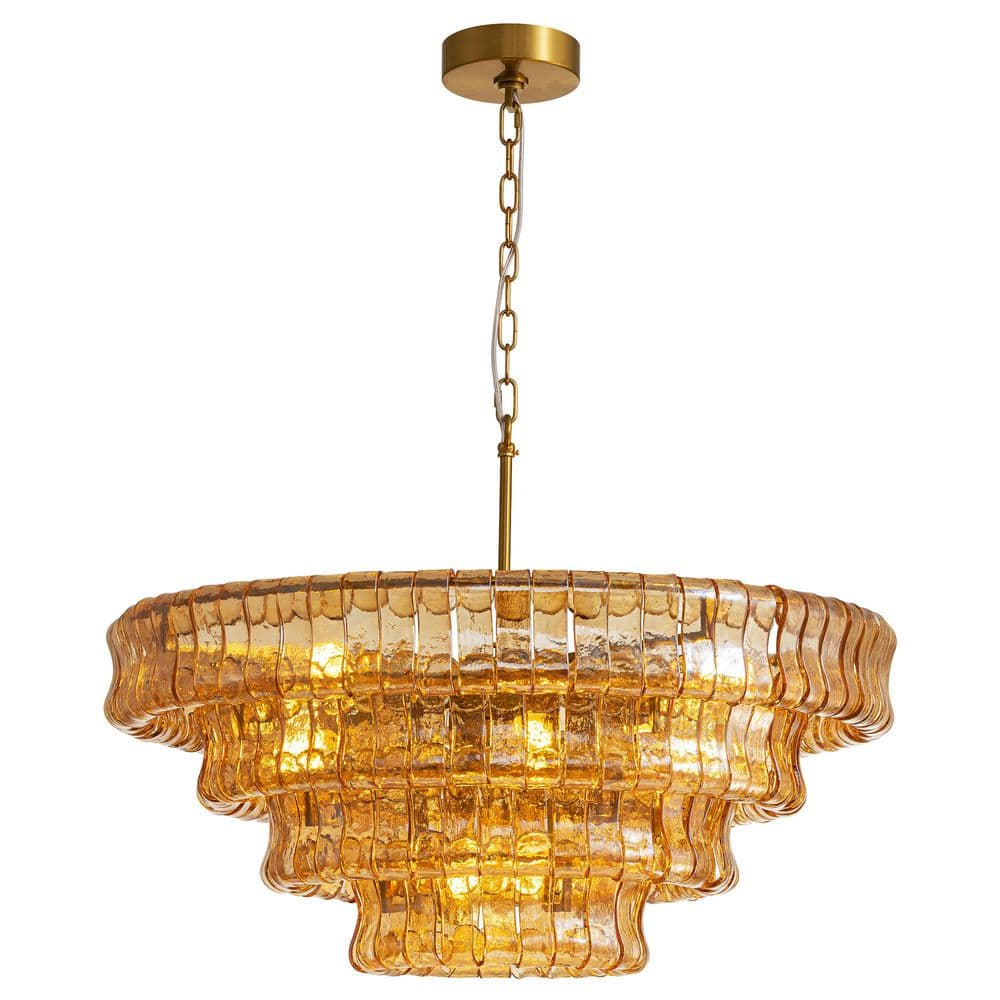 32in. 12-Light Vintage Amber Gold Chandelier 4-Tier Luxury Glam Glass Round Chandeliers for Dining Room Living Room price history on PriceWatchPro