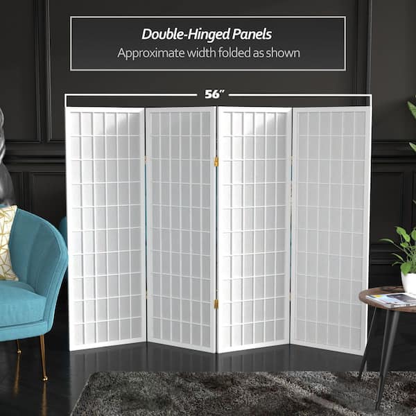 4 ft. Short Window Pane Shoji Screen - White - 4 Panels