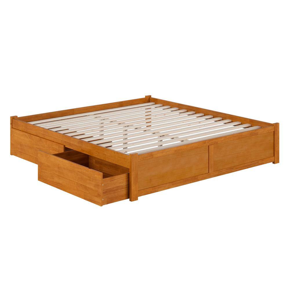 Light Toffee King Wood Platform Bed with Storage Drawers