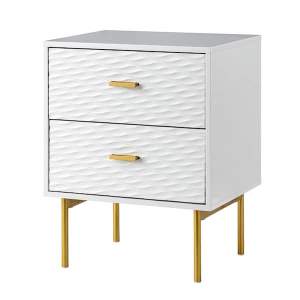 JAYDEN CREATION Vincenzo Modern White 19.7 in.Wx15.7 in.Dx25.2 in.H Tall 2-Drawer Nightstand with Metal Legs