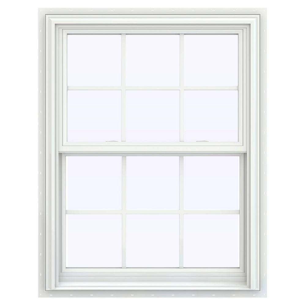 Jeld Wen 31 5 In X 47 5 In V 2500 Series White Vinyl Double Hung Window With Colonial Grids Grilles Thdjw144400995 The Home Depot